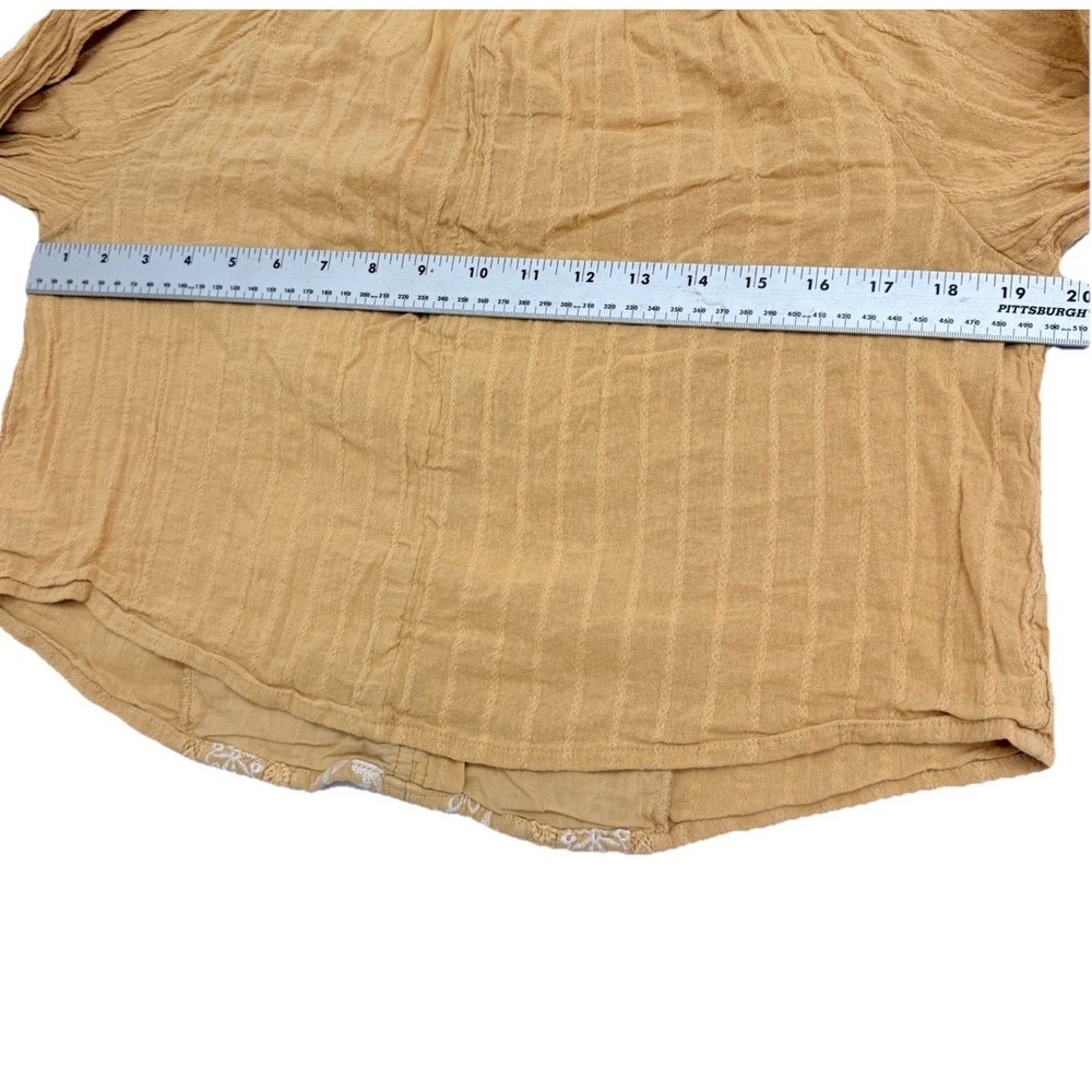 American Eagle Boho Spring Top Sz M Mustard Tassels Lace Eyelet Cropped Festival - Picture 8 of 9